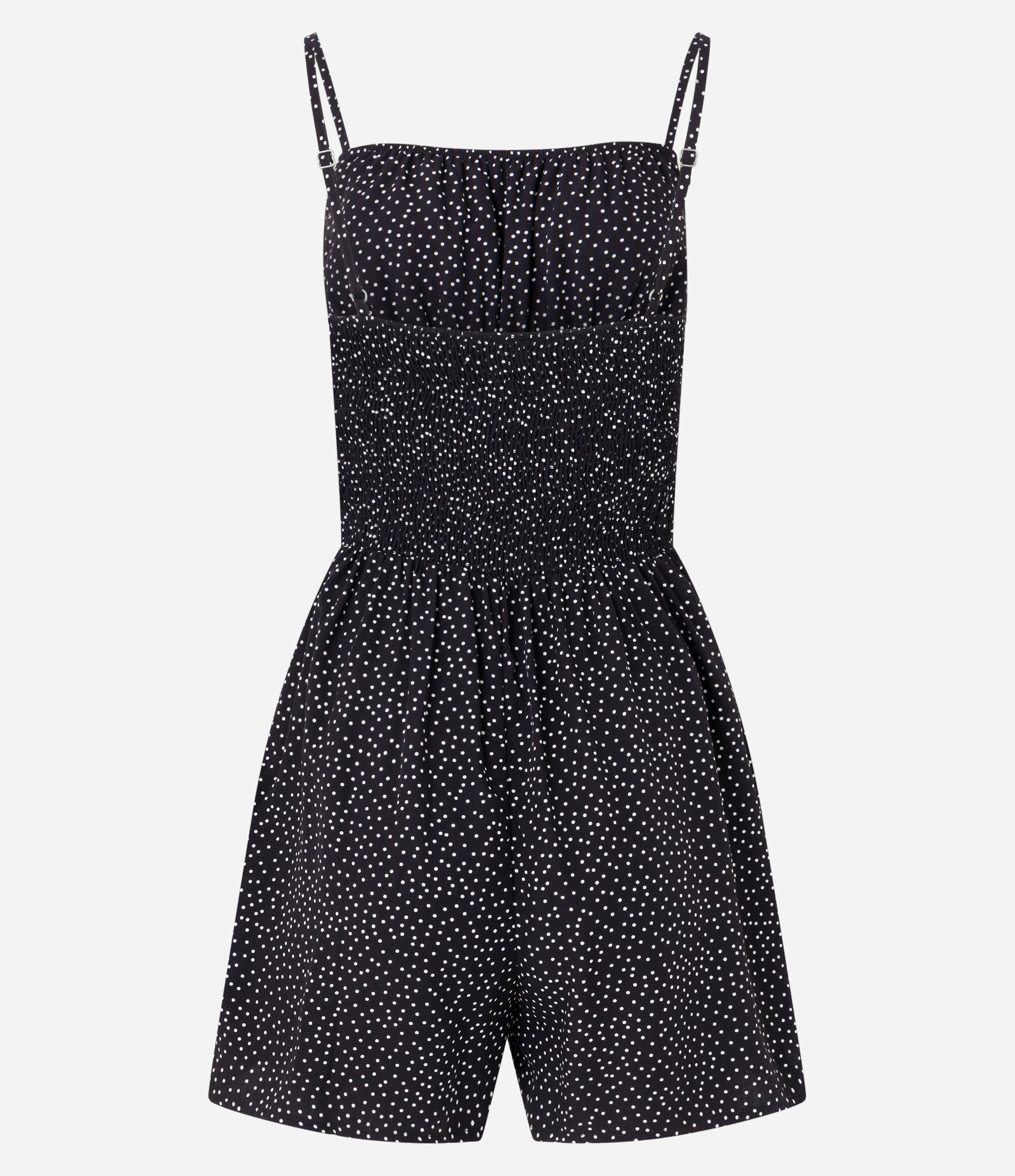 Macaquinho de Alça em Viscose com Short Saia e Poás Estampados Preto 6