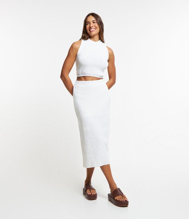 Saia Midi em Tricô com Textura em Trança