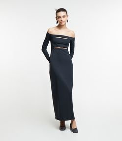 Vestido New Midi Ombro a Ombro em Jersey com Recorte Frontal