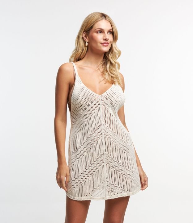 Saída de Praia Vestido Crochê com Alças Finas