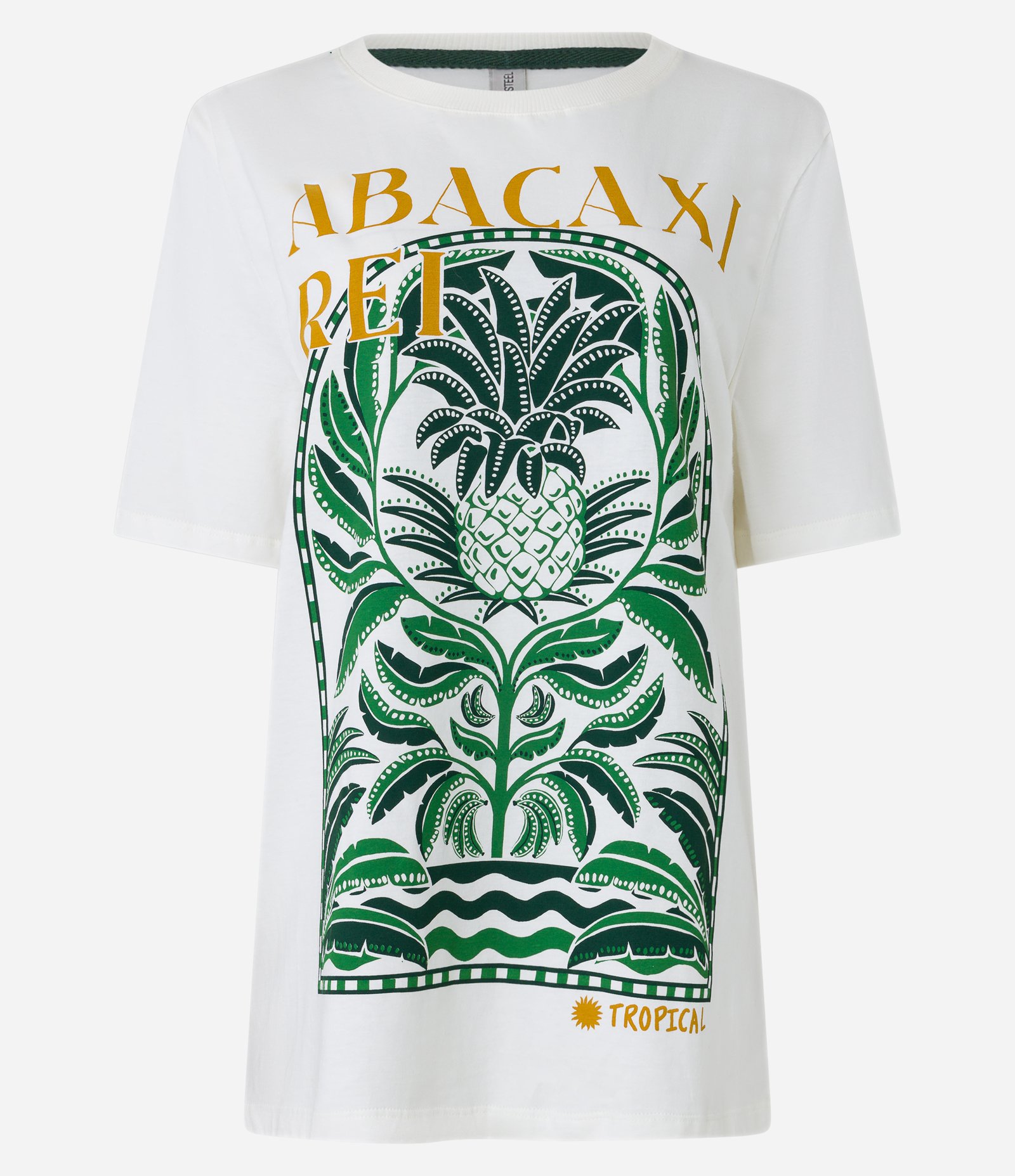 Camiseta Alongada em Algodão com Estampa Abacaxi Rei Branco 5