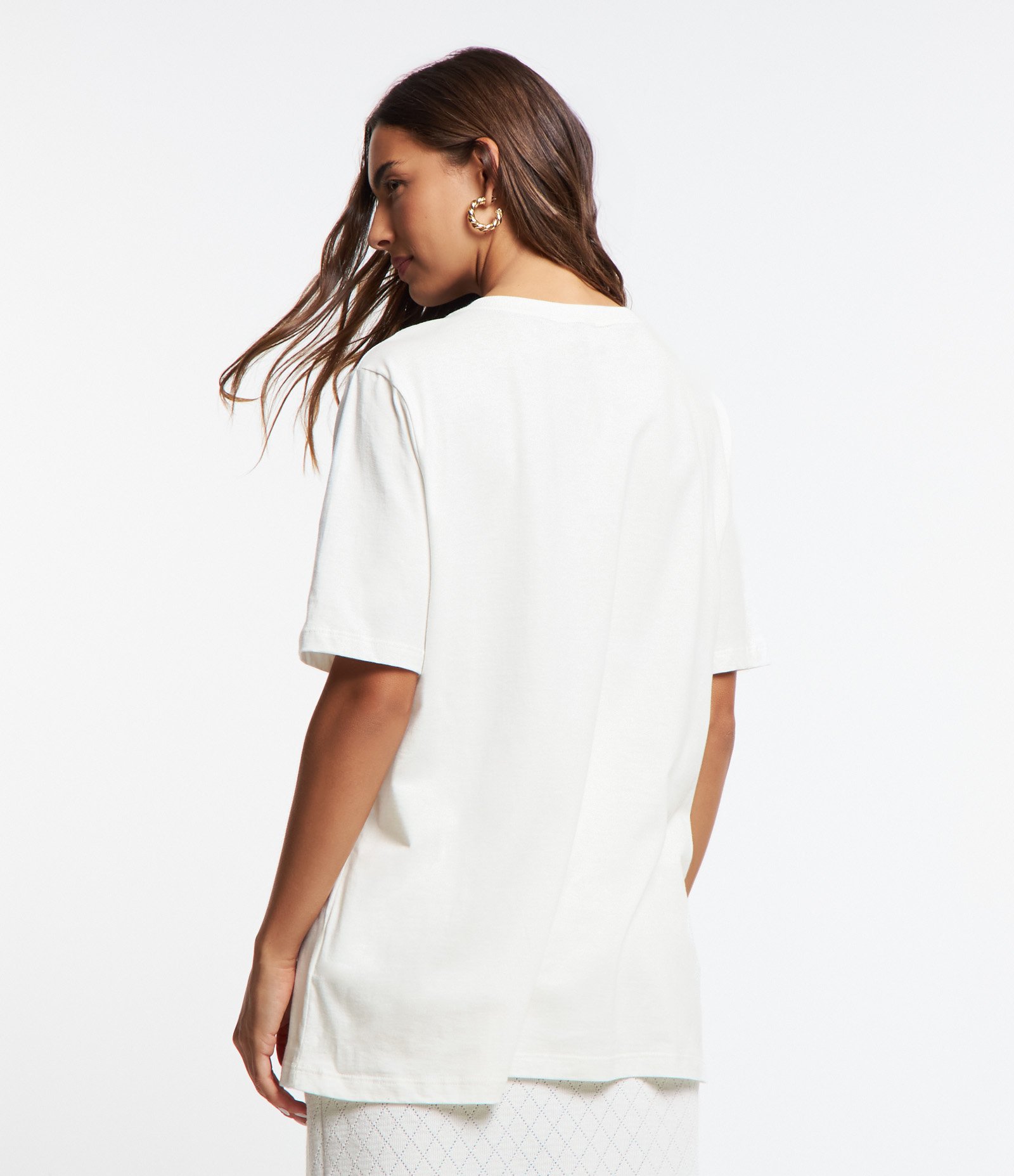 Camiseta Alongada em Algodão com Estampa Abacaxi Rei Branco 3