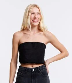 Blusa Cropped Tomara que Caia em Suede com Lastex