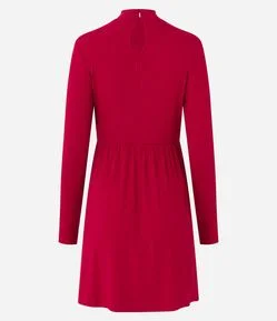 Vestido Curto em Ribana com Gola Altinha e Saia Franzida