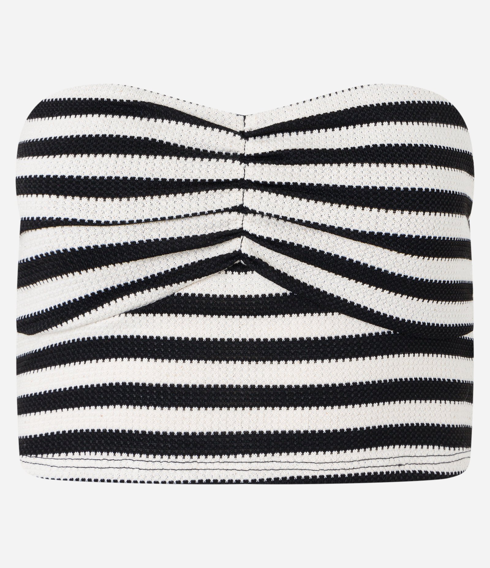 Blusa Tomara que Caia em Tricô com Listras e Franzido Branco/Preto 5