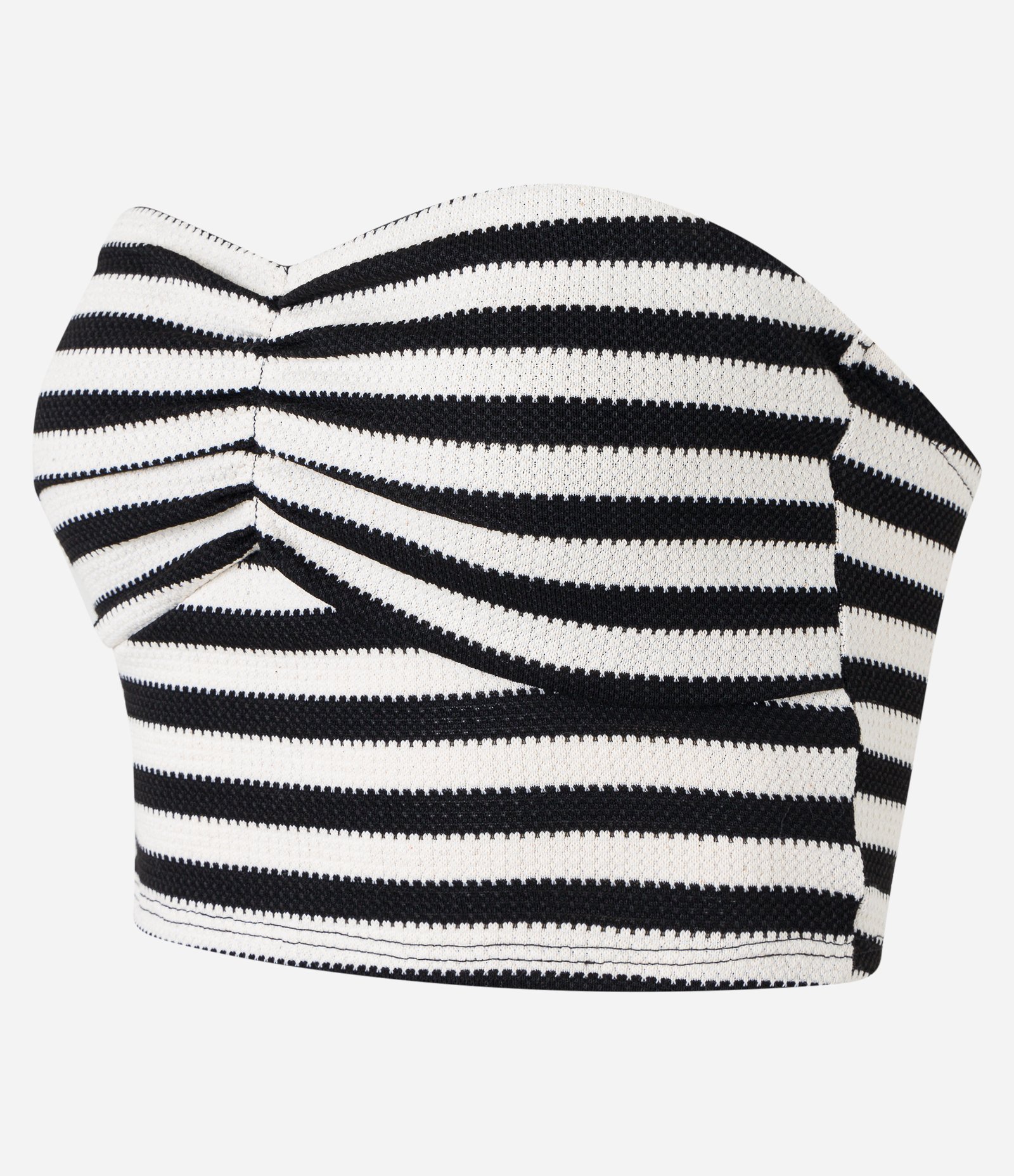 Blusa Tomara que Caia em Tricô com Listras e Franzido Branco/Preto 6