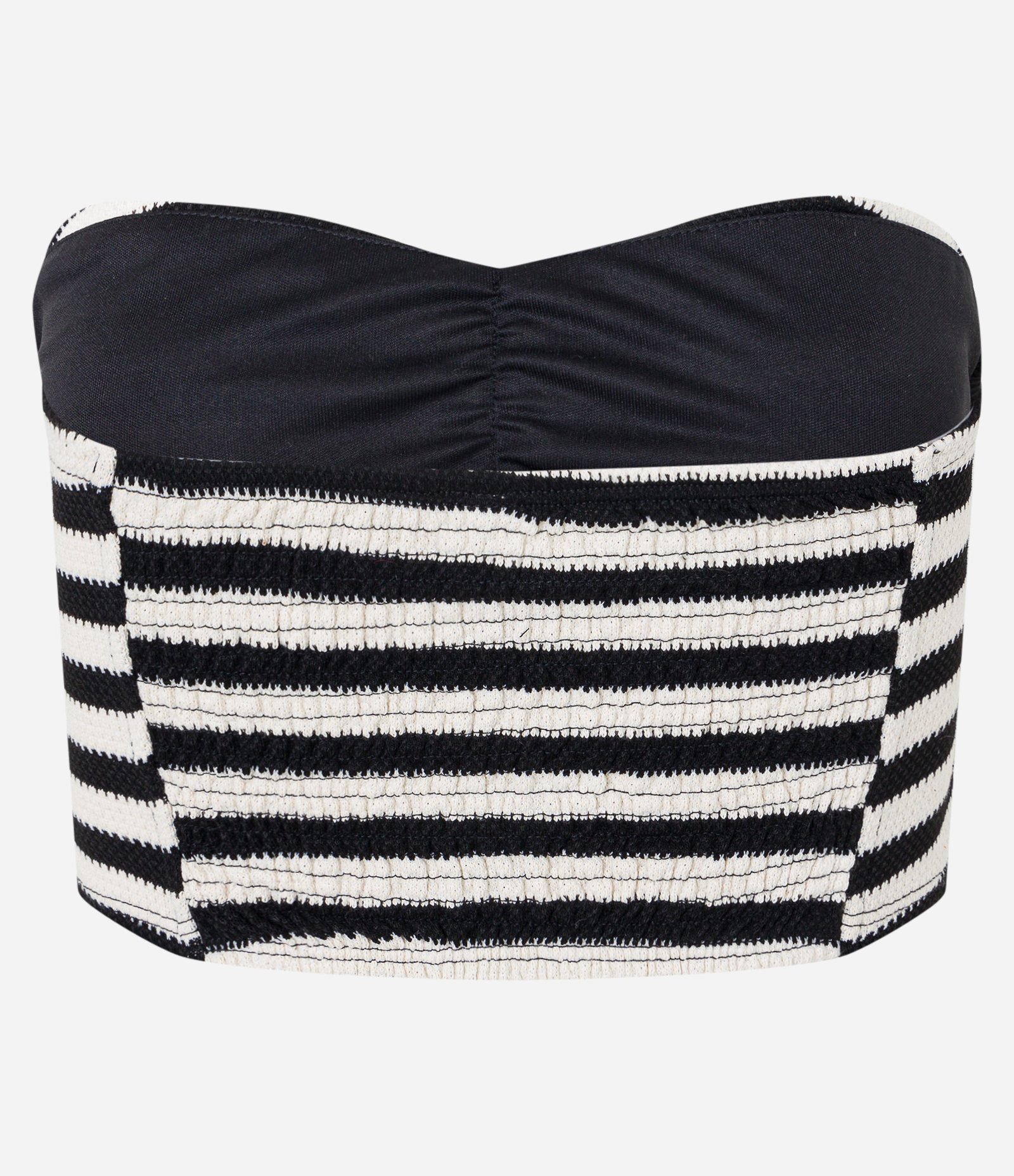 Blusa Tomara que Caia em Tricô com Listras e Franzido Branco/Preto 7