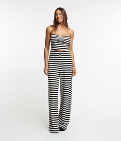 Calça Pantalona em Tricô Listrado