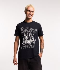 Camiseta Regular em Algodão e Estampa Banda Rolling Stones
