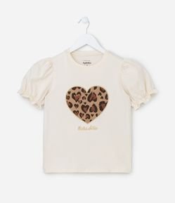 Blusa Infantil com Manga Bufante e Bordado Coração - Tam 5 a 14 anos