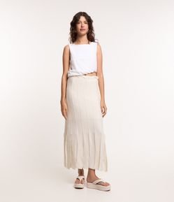 Saia Midi em Tricô com Recortes na Barra