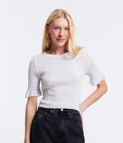 Blusa em Tricô com Babado na Manga e Fio Metalizado