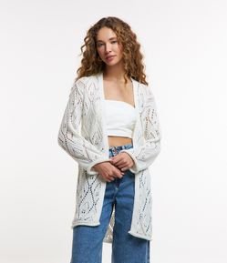 Kimono Alongado em Tricô com Pontos Diferenciados