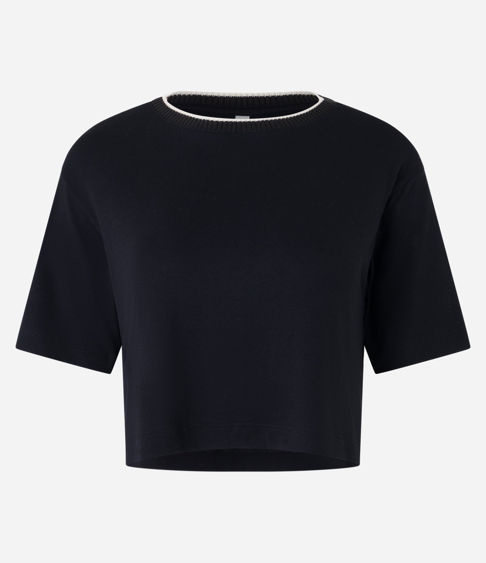 Blusa T-shirt em Crepe com Golinha em Tricô Preto 5
