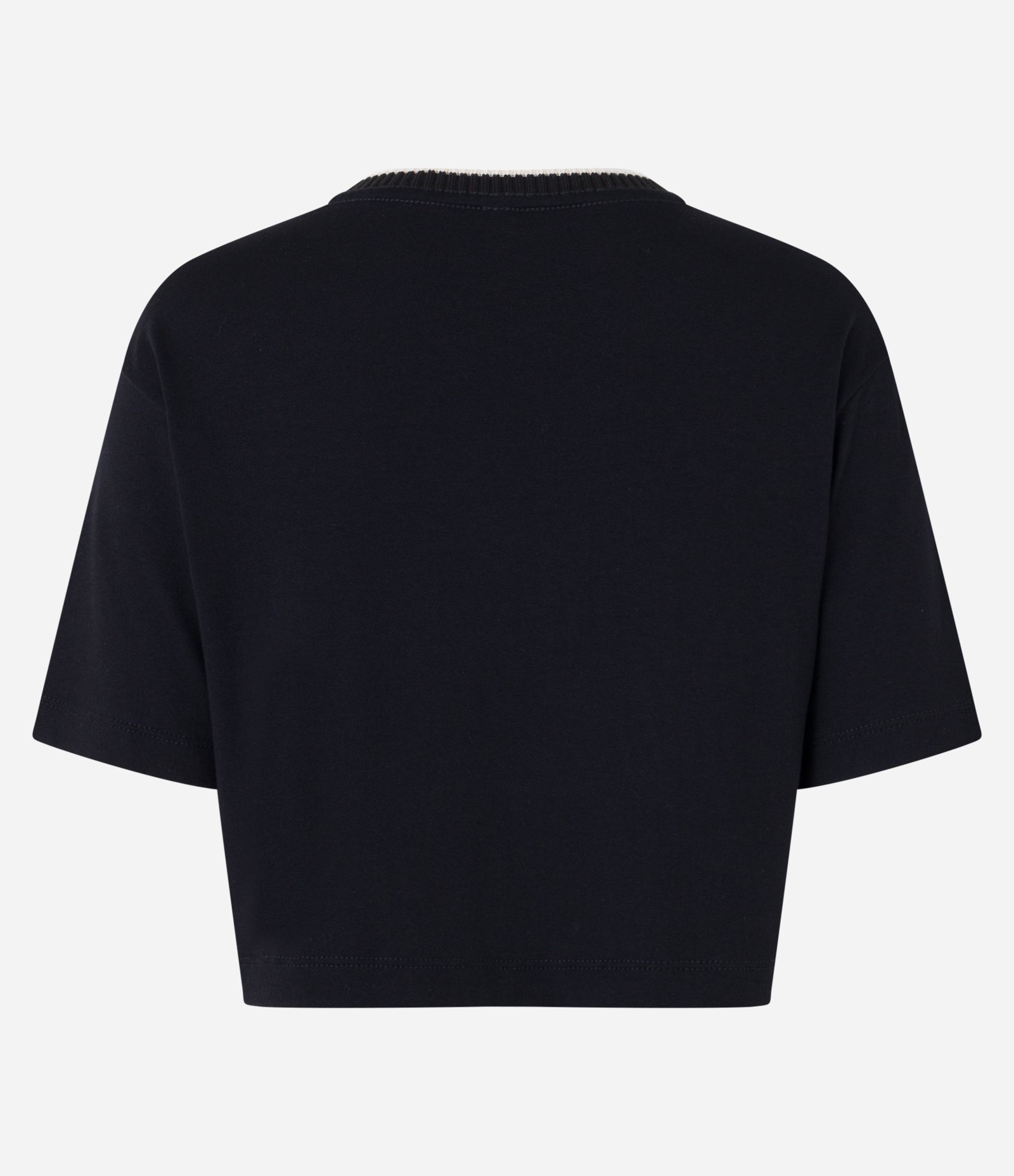 Blusa T-shirt em Crepe com Golinha em Tricô Preto 6