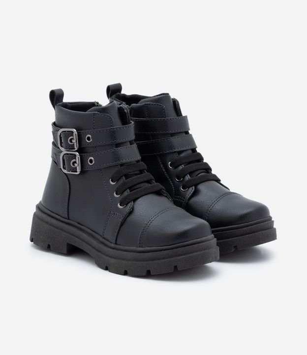 Bota Coturno Infantil em PU com Sola Tratorada e Tiras com Fivela - Tam 30 ao 36