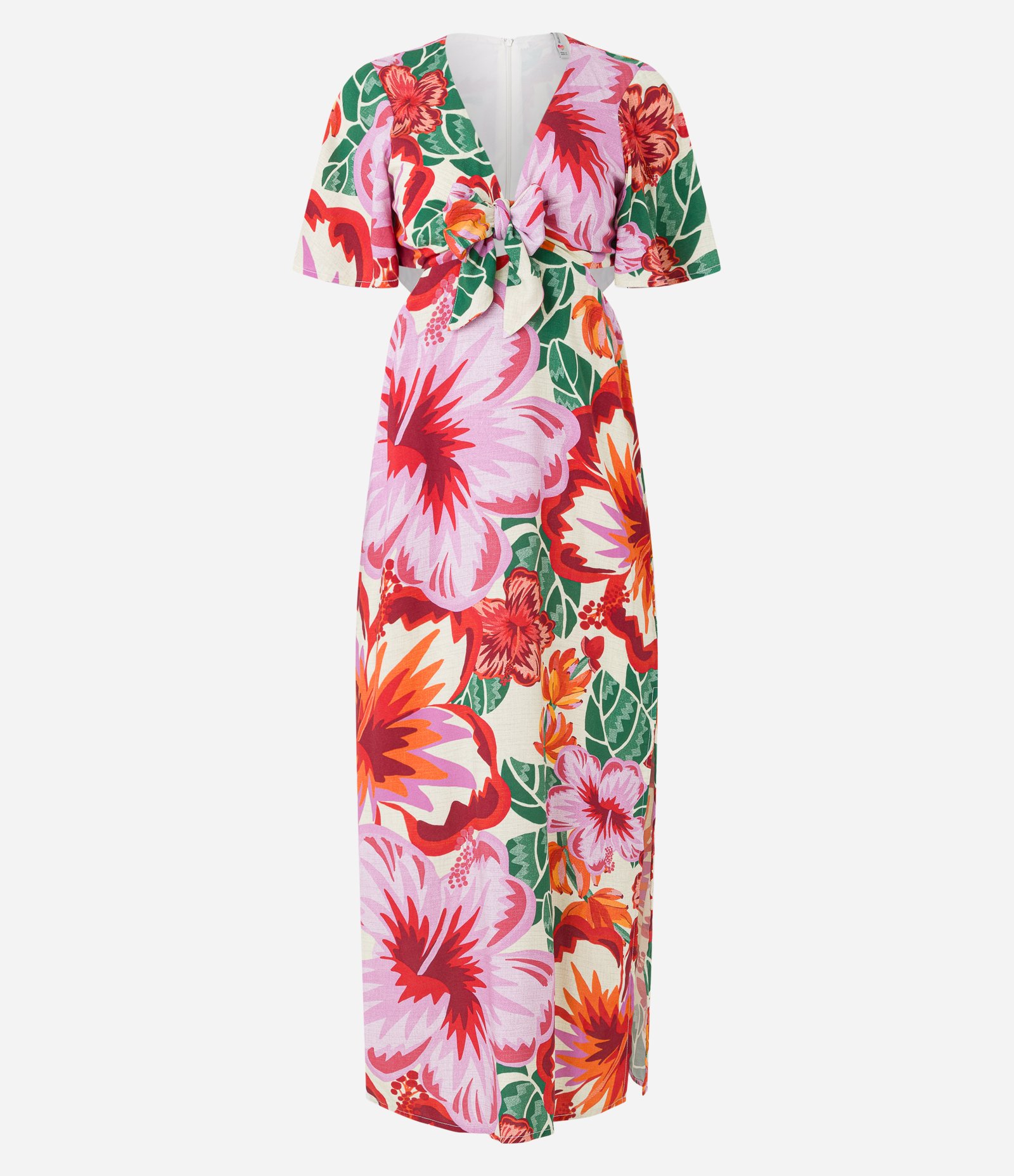 Vestido New Midi em Viscose com Estampa Floral e Amarração Off White 6