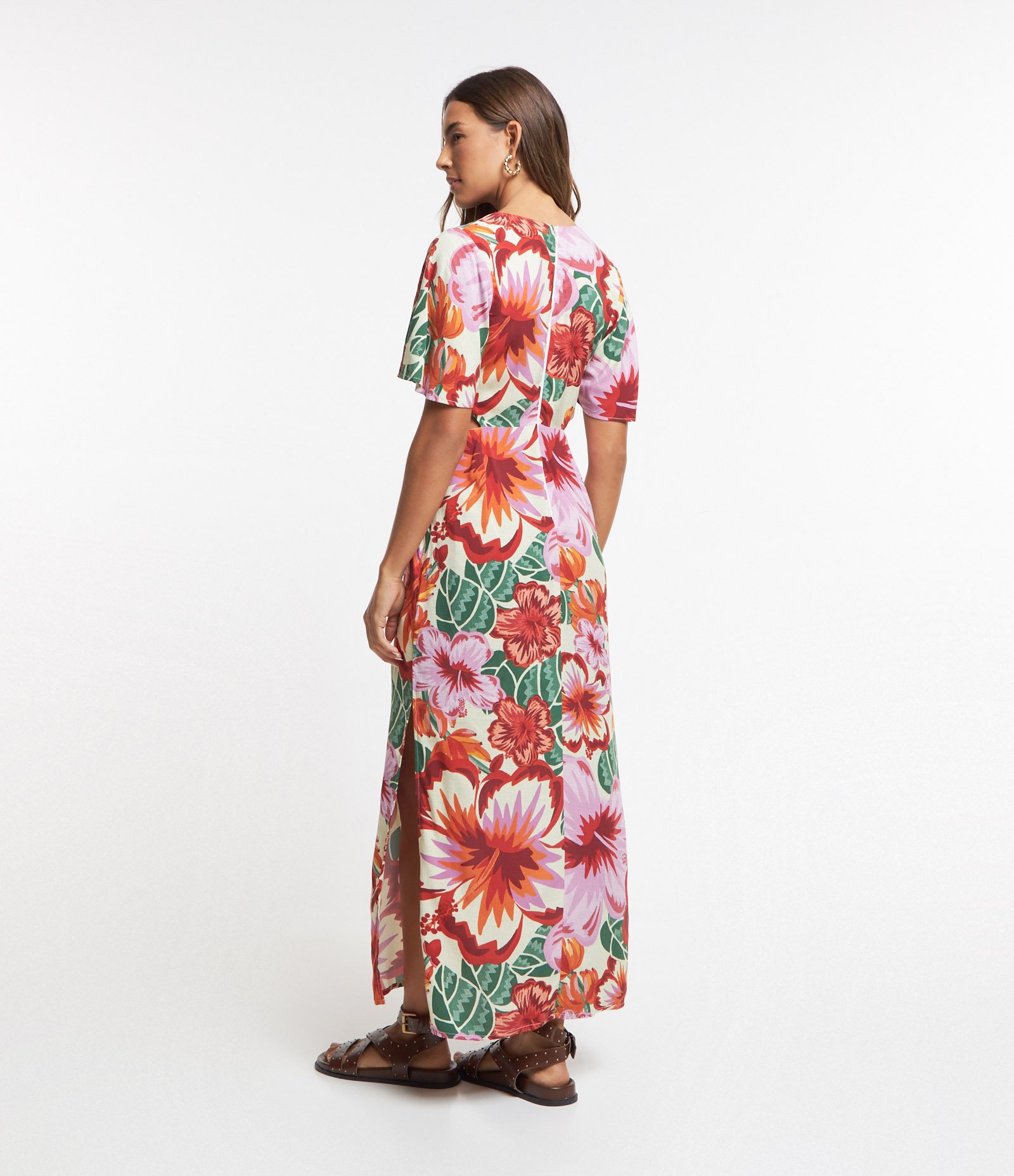 Vestido New Midi em Viscose com Estampa Floral e Amarração Off White 3