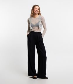 Calça Wide Leg em Viscose com Pregas