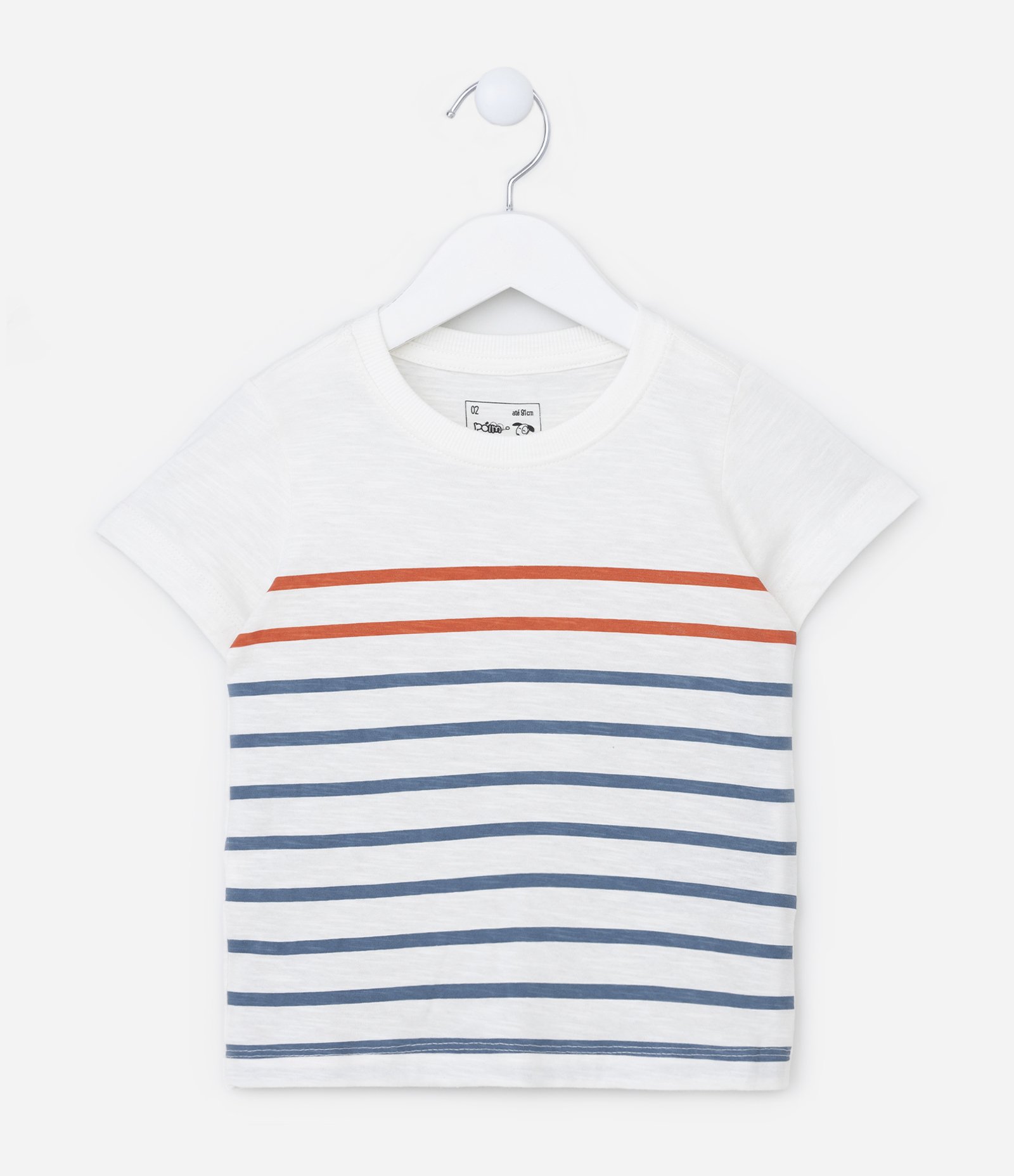 Camiseta Infantil com Listras Frontais - Tam 1 a 5 Anos Branco 1