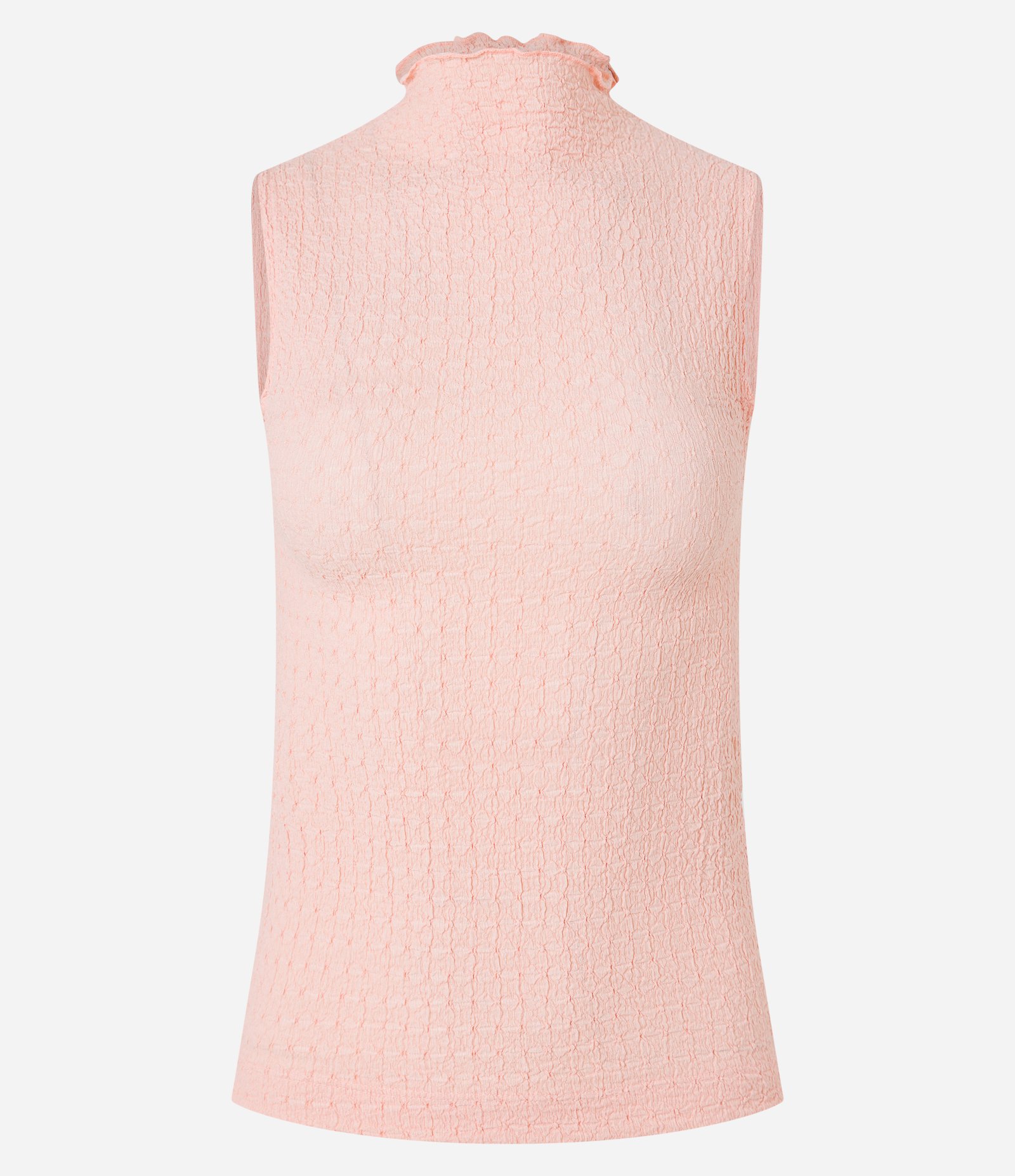 Blusa sem Manga em Tecido Texturizado com Golinha Alta Rosa Claro 6