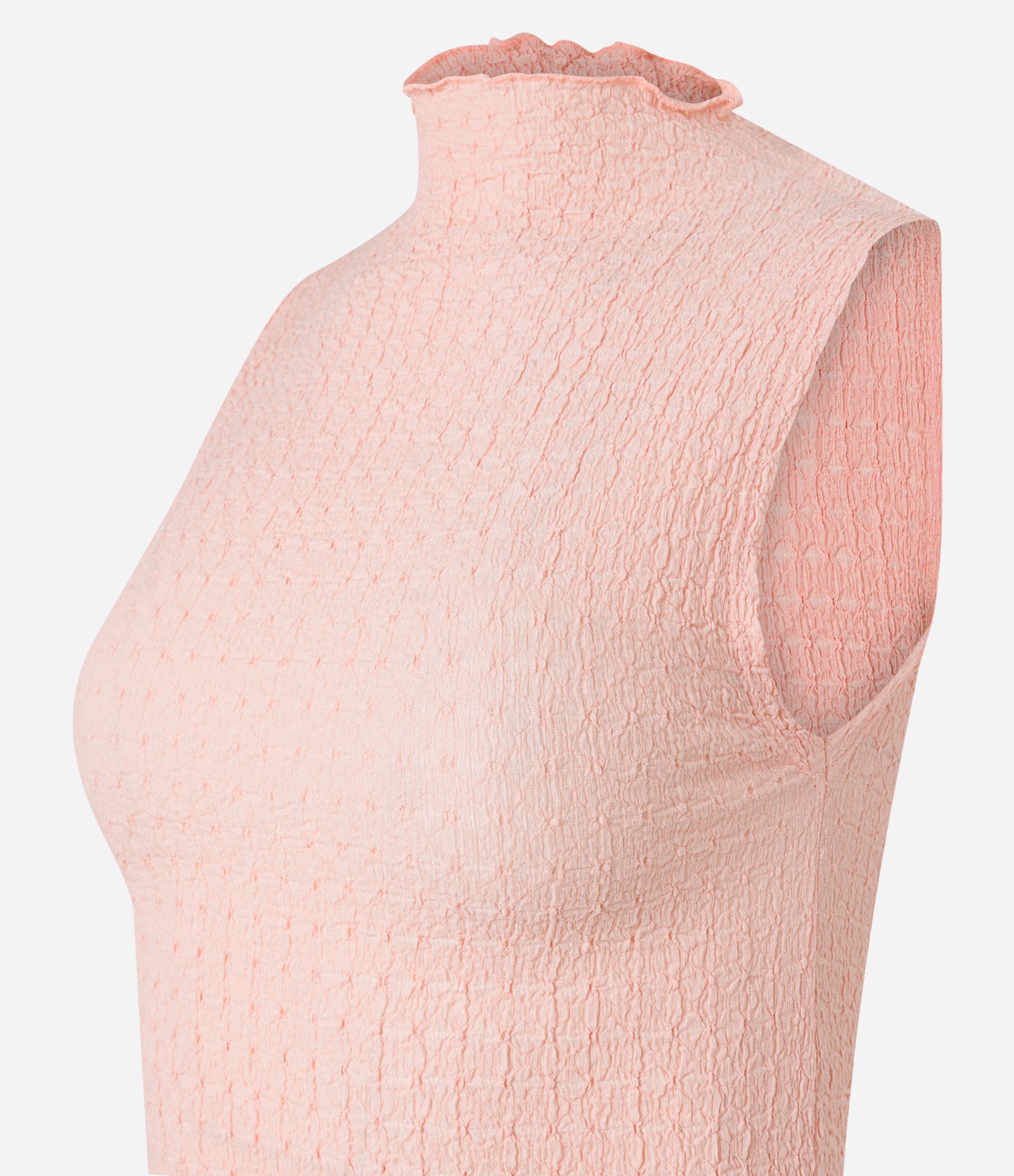 Blusa sem Manga em Tecido Texturizado com Golinha Alta Rosa Claro 7