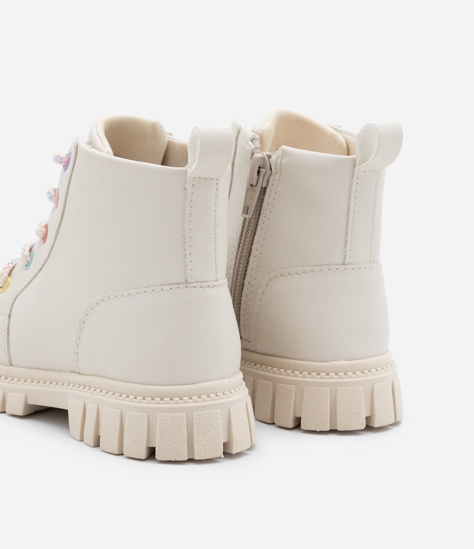 Bota Coturno Infantil em PU com Ilhós Colorido - Tam 22 ao 29 Off White 2