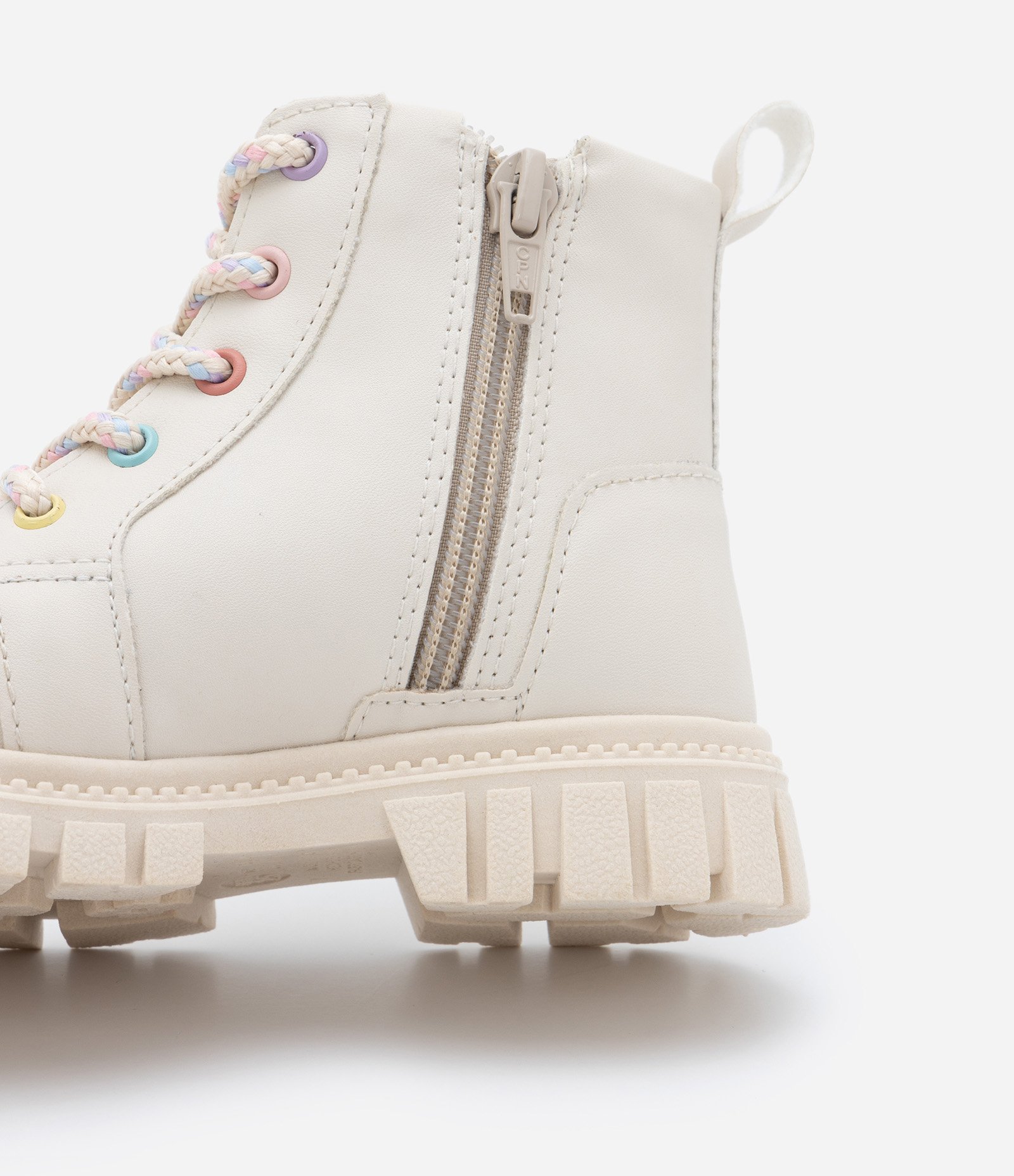 Bota Coturno Infantil em PU com Ilhós Colorido - Tam 22 ao 29 Off White 3