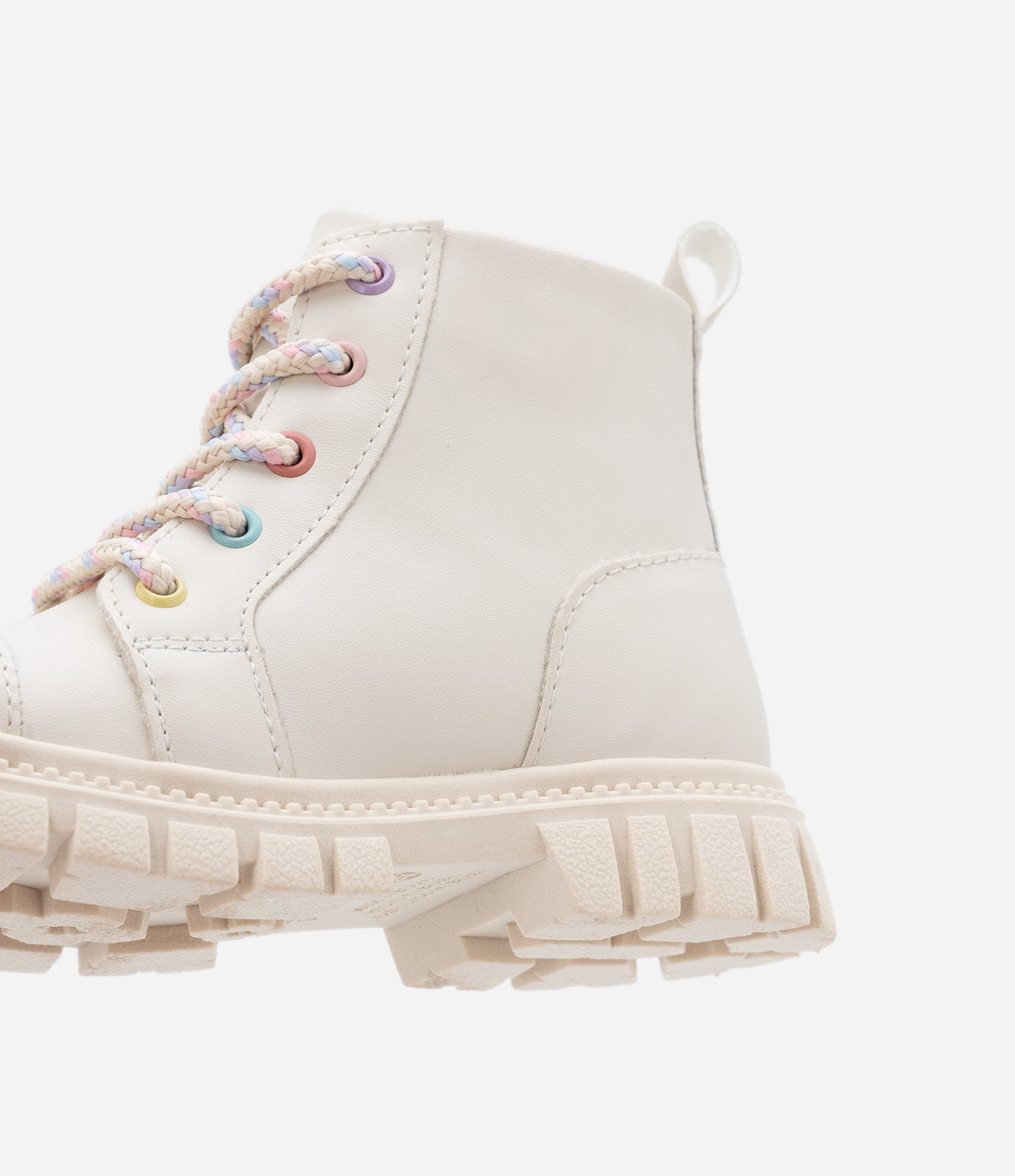 Bota Coturno Infantil em PU com Ilhós Colorido - Tam 22 ao 29 Off White 4