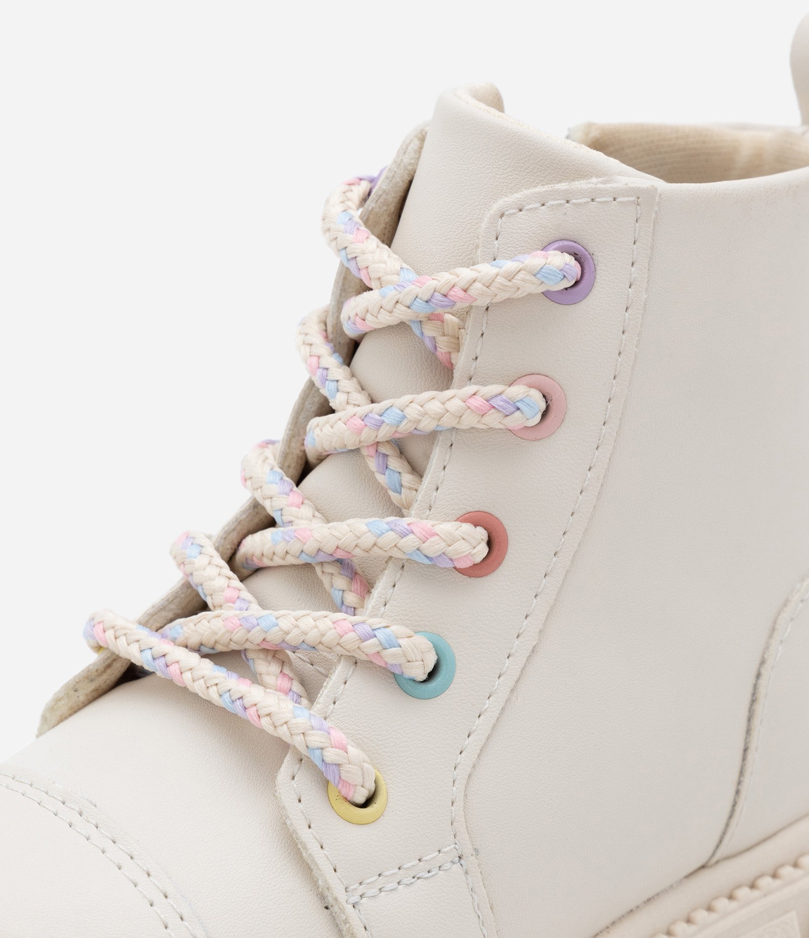 Bota Coturno Infantil em PU com Ilhós Colorido - Tam 22 ao 29 Off White 5