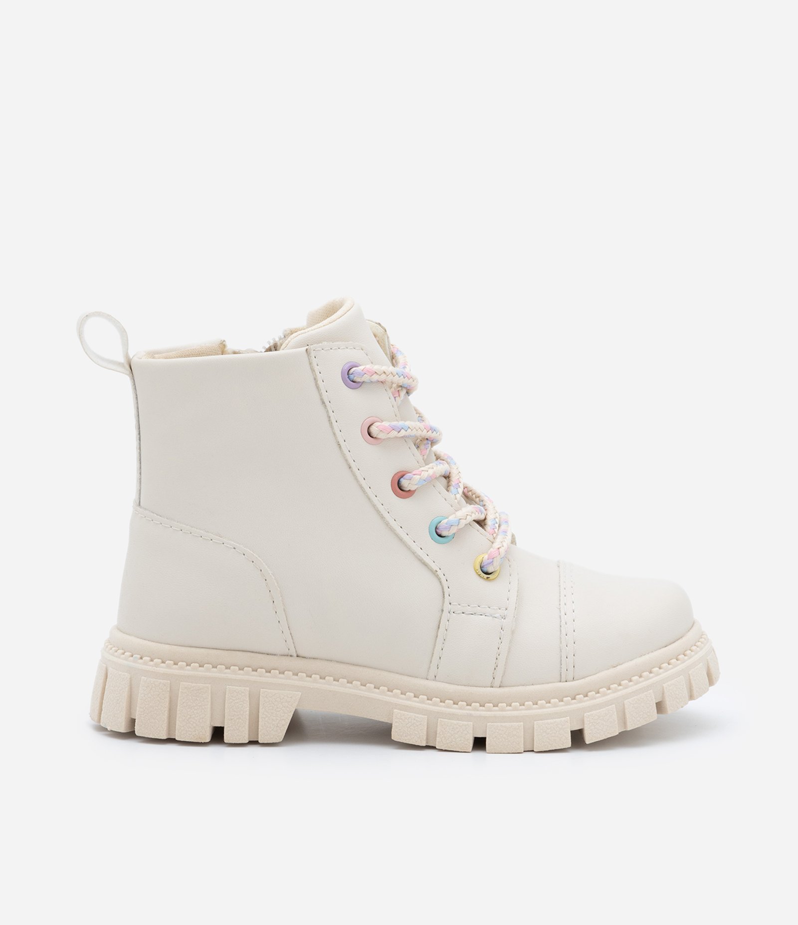 Bota Coturno Infantil em PU com Ilhós Colorido - Tam 22 ao 29 Off White 6