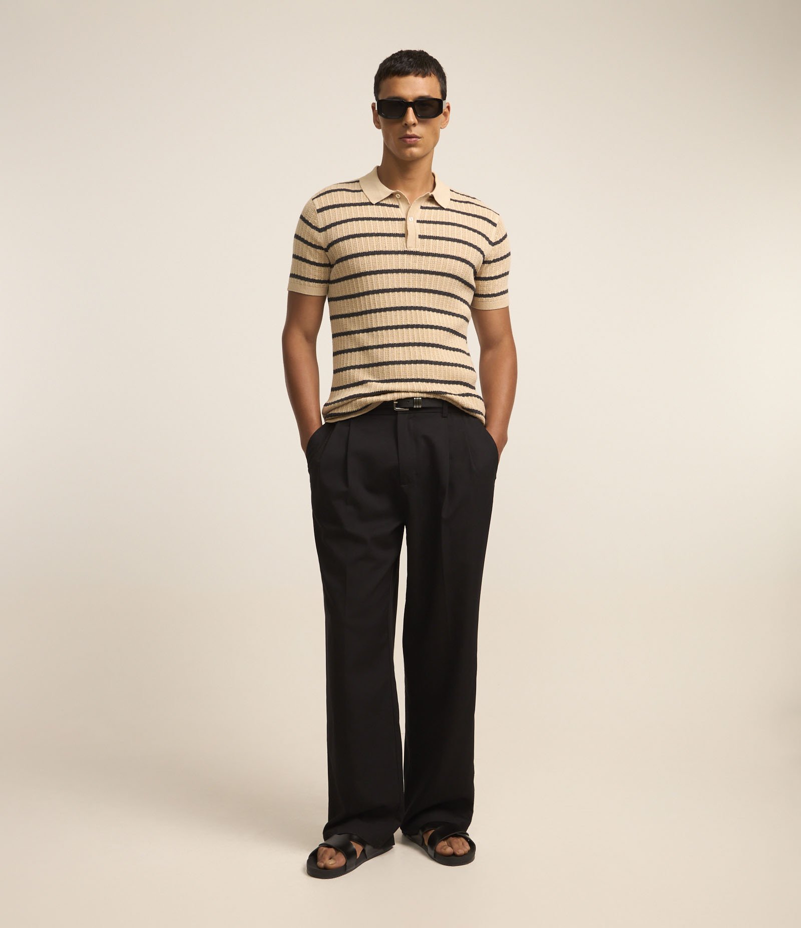 Camisa Polo em Tricô com Listras Horizontais Marrom 2