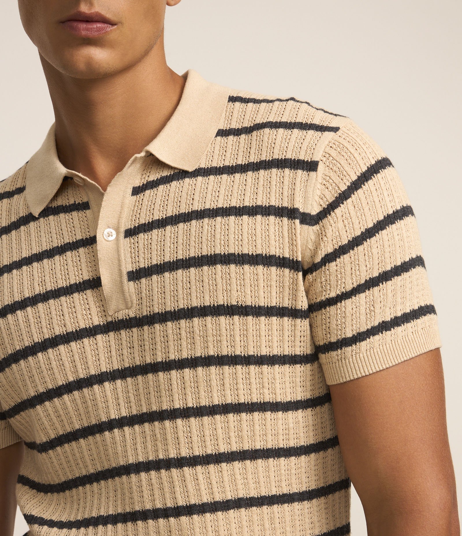 Camisa Polo em Tricô com Listras Horizontais Marrom 4