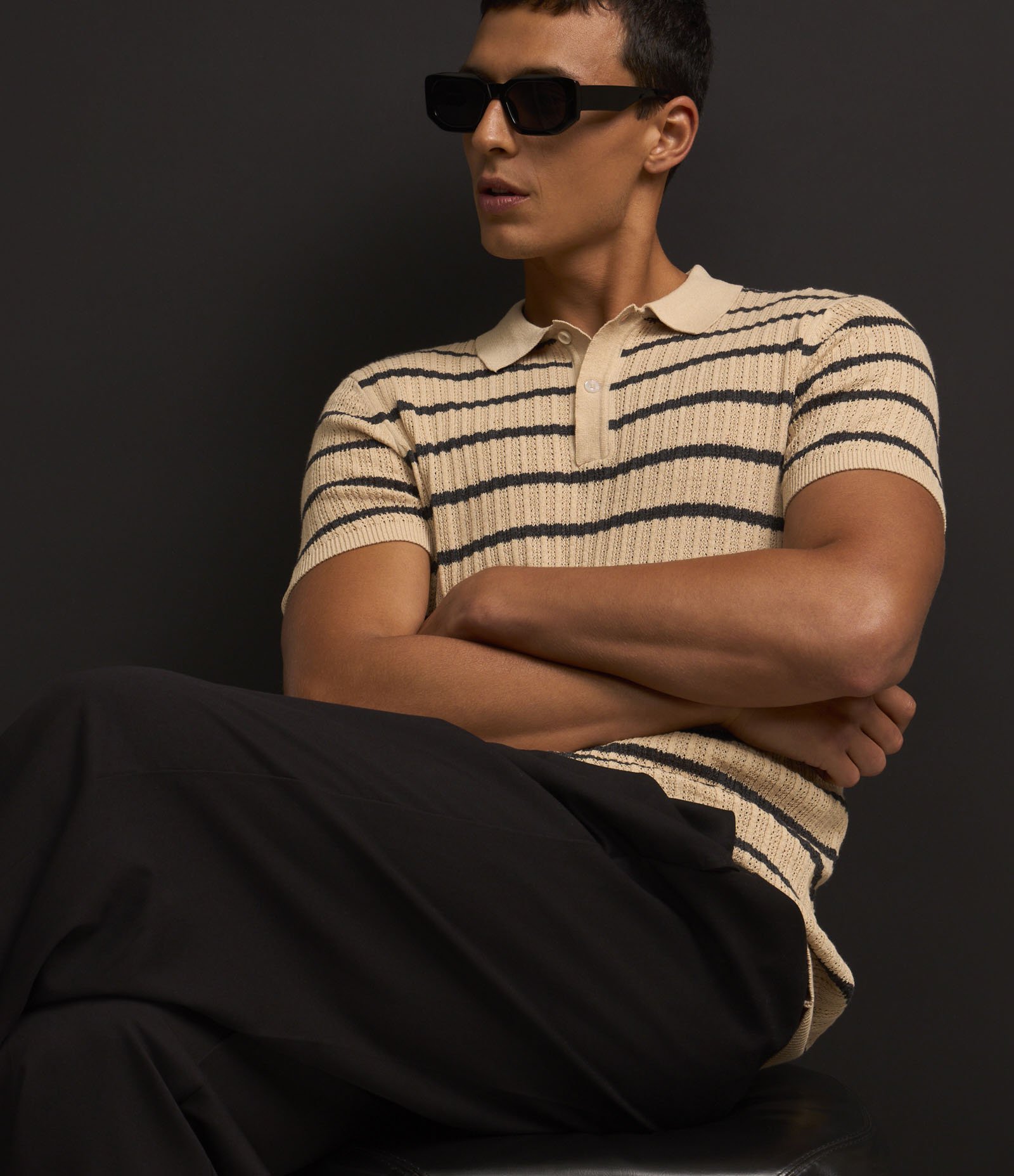 Camisa Polo em Tricô com Listras Horizontais Marrom 5