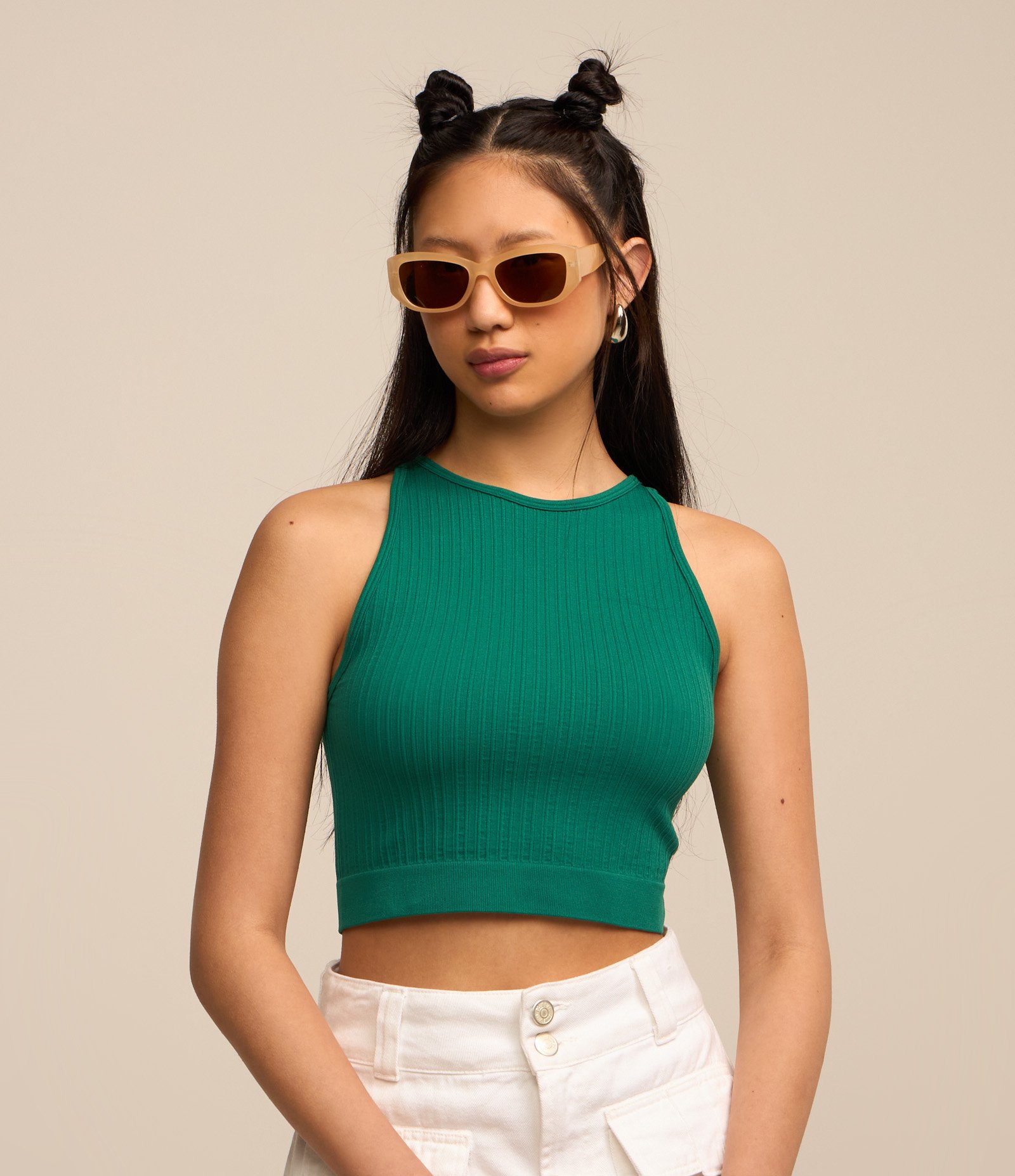 Blusa Seamless com Textura e Barra Larga Verde 1