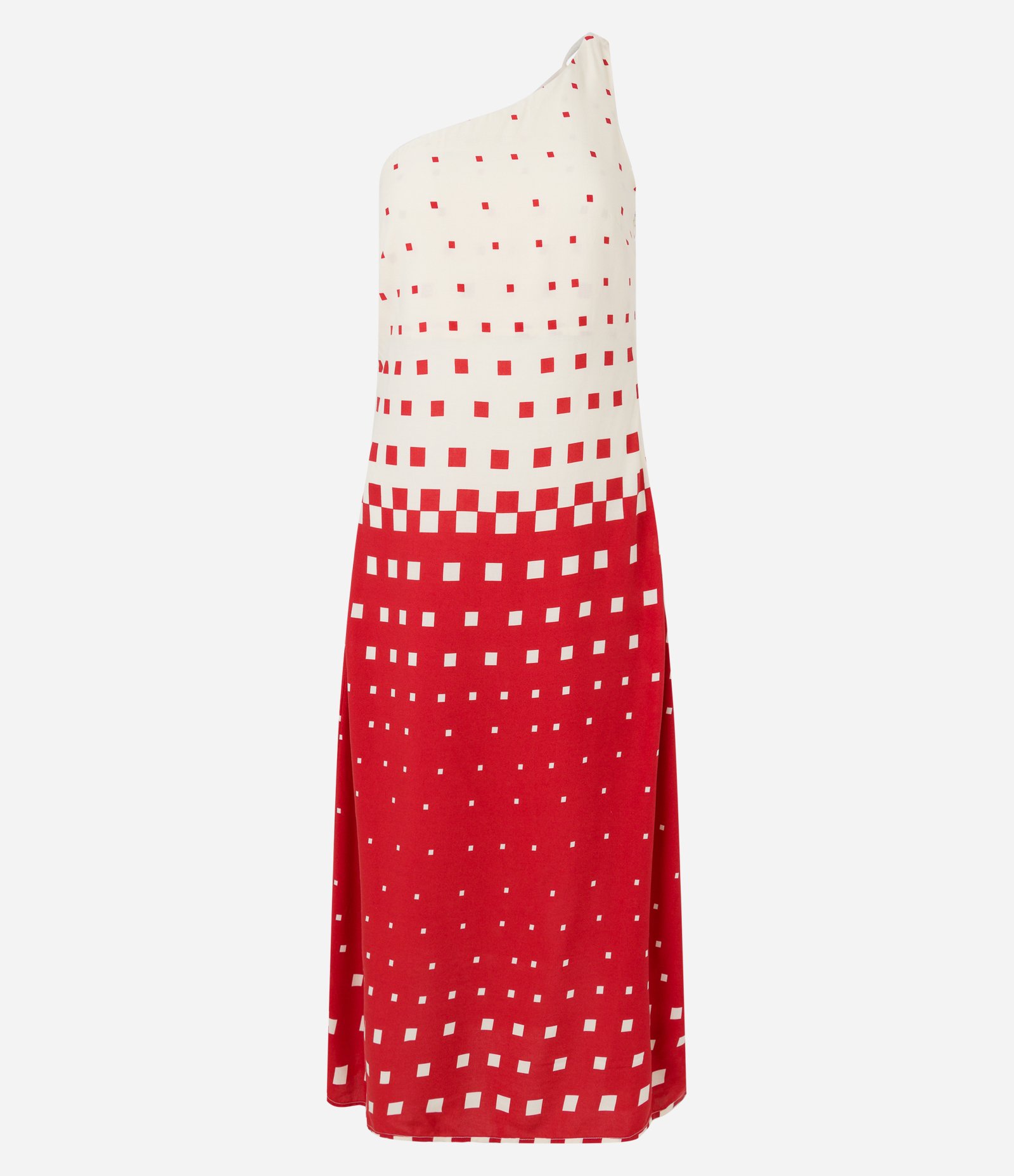 Vestido New Midi em Viscose com Um Ombro Só e Estampa Quadriculada Vermelho 6