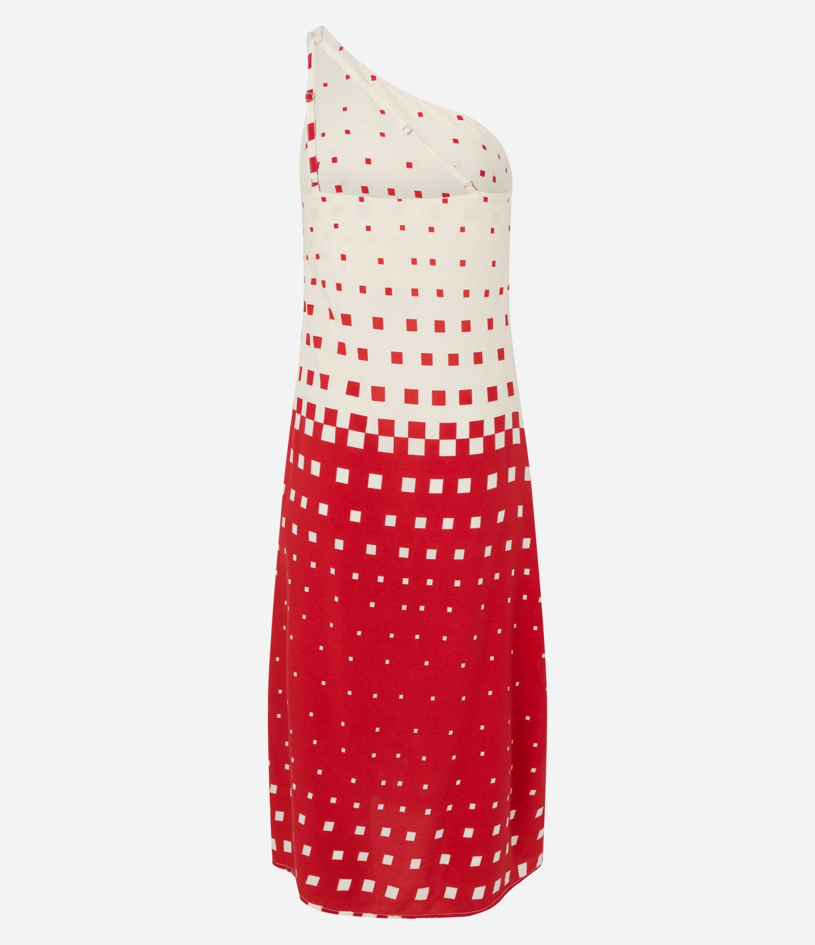 Vestido New Midi em Viscose com Um Ombro Só e Estampa Quadriculada Vermelho 7
