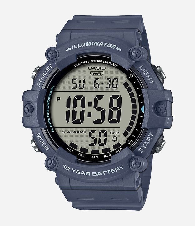 Relógio Masculino Casio Digital com Caixa em Plástico Azul e Pulseira em Silicone