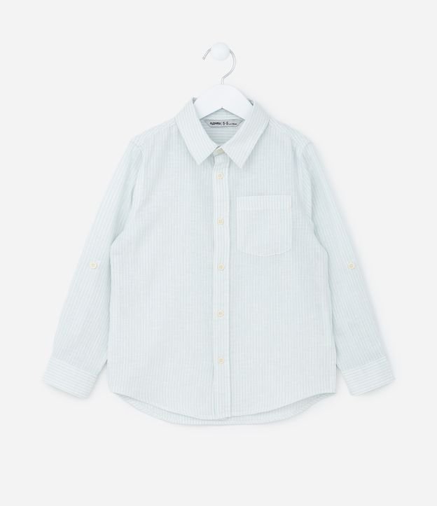 Camisa Infantil com Linho Listrada - Tam 5 a 14 anos