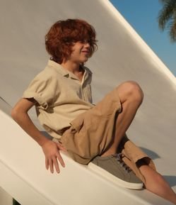 Camisa Infantil com Bolsinho e Botões - Tam 5 a 14 Anos