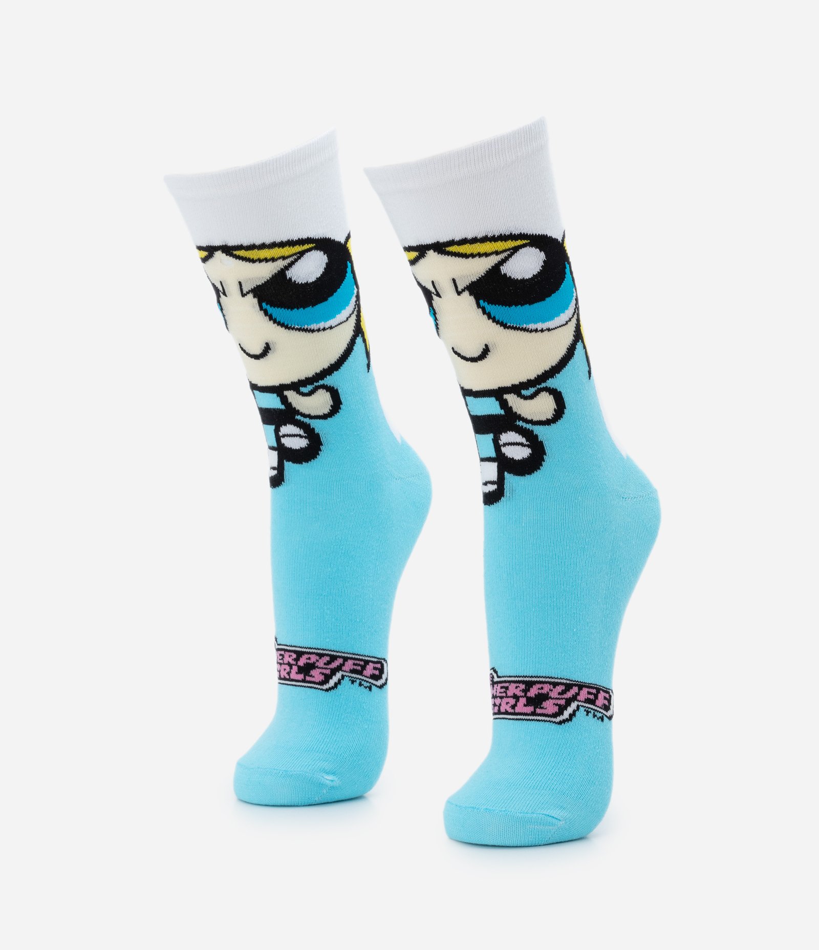 Meia Cano Alto em Algodão com Estampa Lindinha As Meninas Super Poderosas Azul/ Branco 1