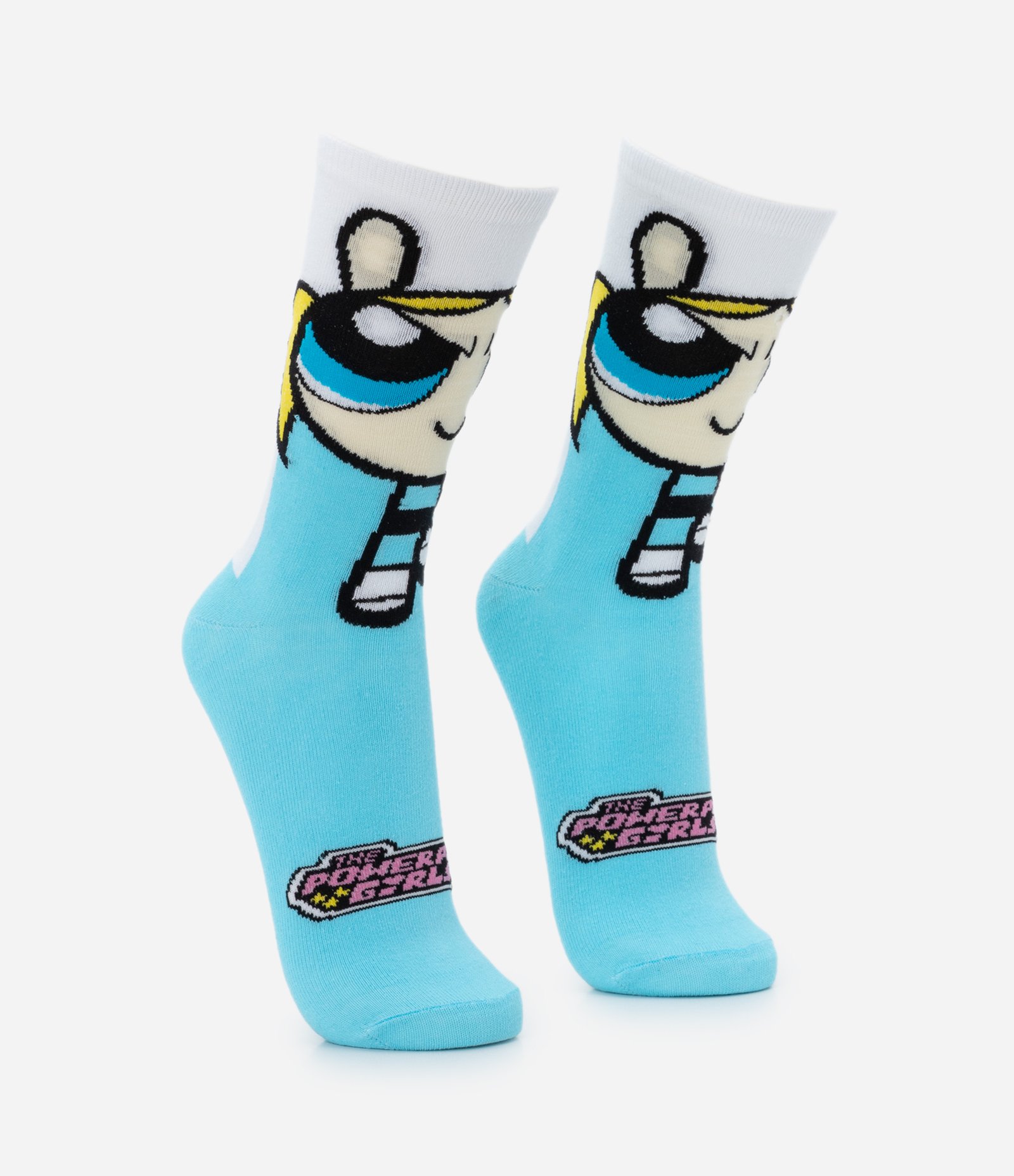 Meia Cano Alto em Algodão com Estampa Lindinha As Meninas Super Poderosas Azul/ Branco 2