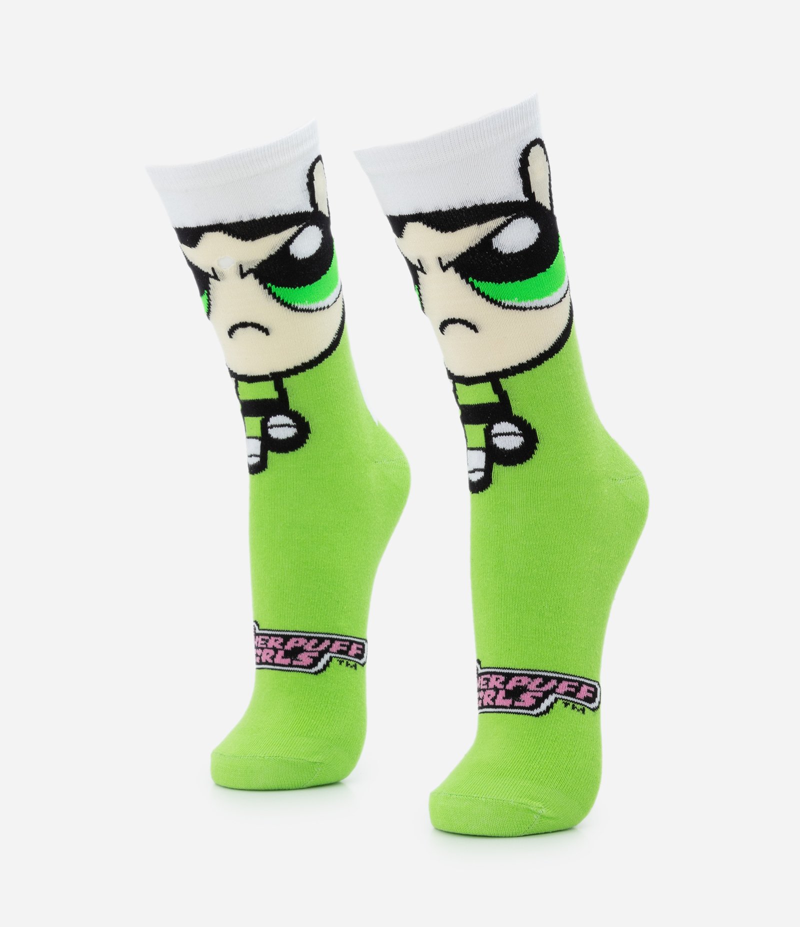 Meia Cano Alto em Algodão com Estampa Docinho As Meninas Super Poderosas Verde/ Branco 1