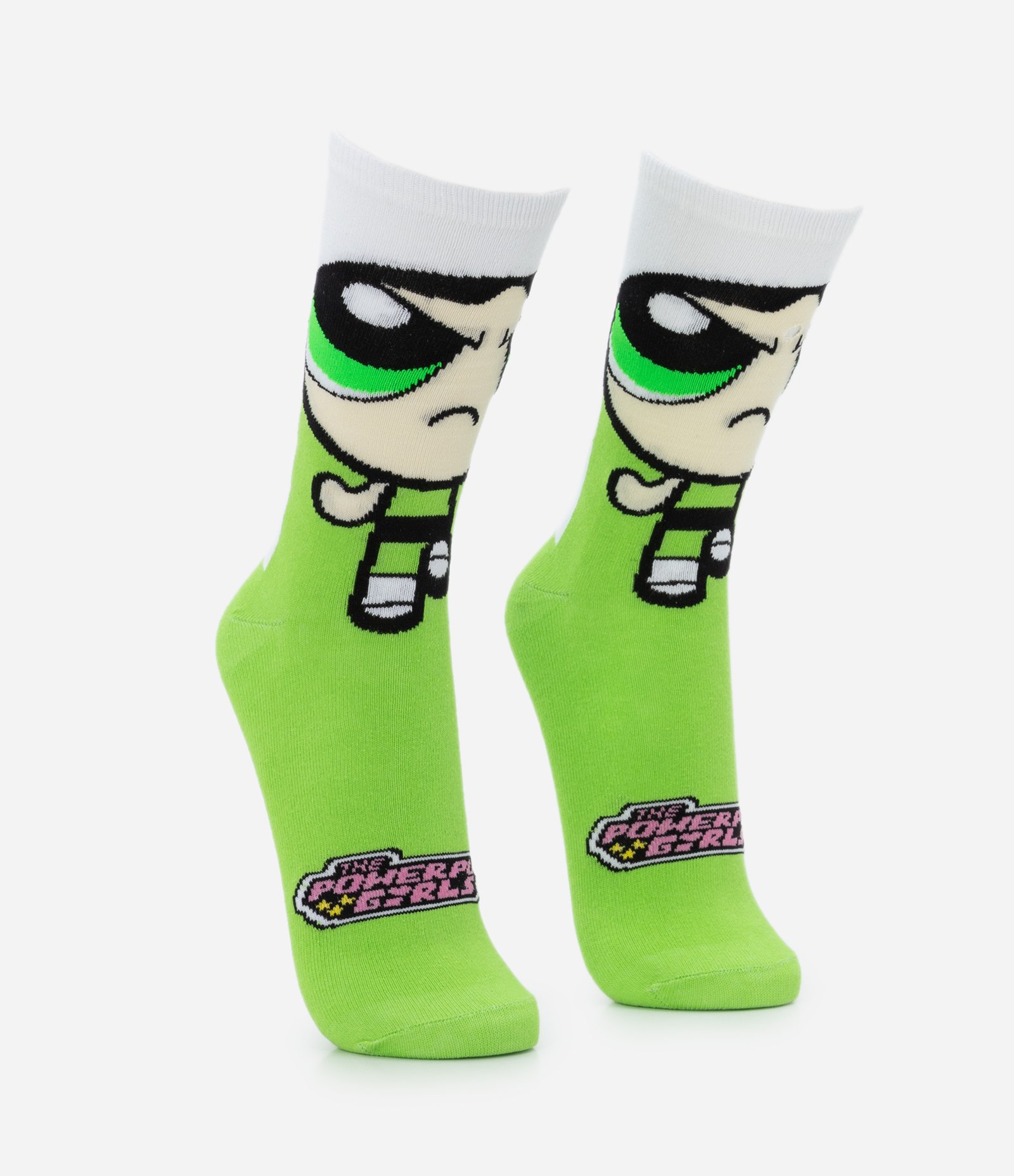 Meia Cano Alto em Algodão com Estampa Docinho As Meninas Super Poderosas Verde/ Branco 2