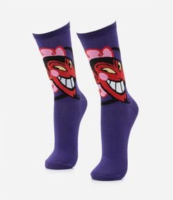 Meia Cano Alto em Algodão Him Meninas Super Poderosas Estampado