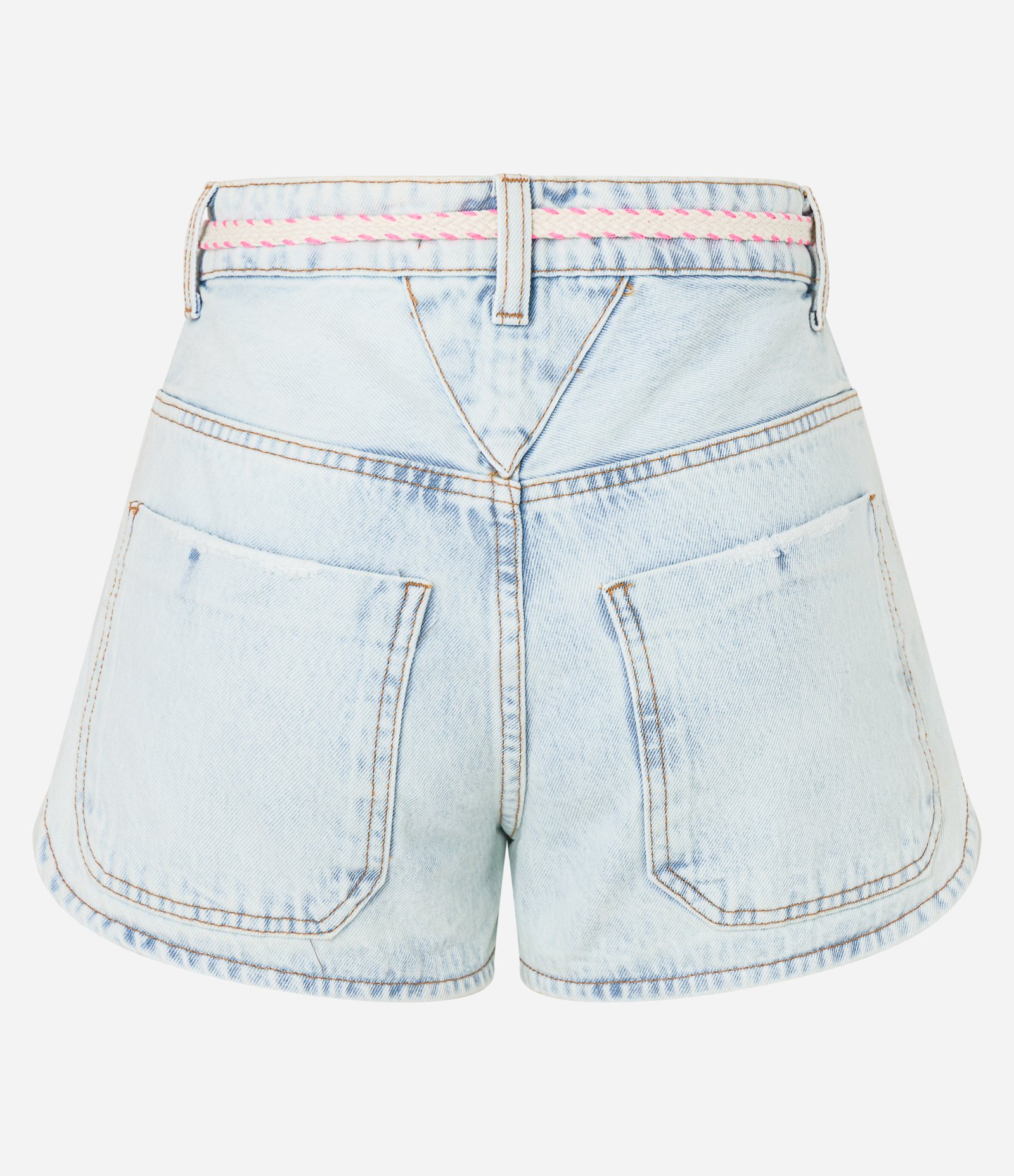 Short Cintura Alta em Jeans com Amarração e Detalhes Contrastantes Claro 2