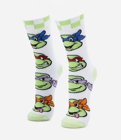 Meia Cano Alto em Algodão com Estampa Tartarugas Ninjas