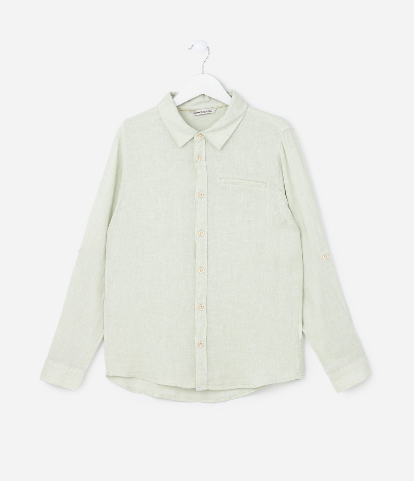 Camisa Infantil em Viscolinho com Bolsinho - Tam 5 a 14 Anos Verde 1