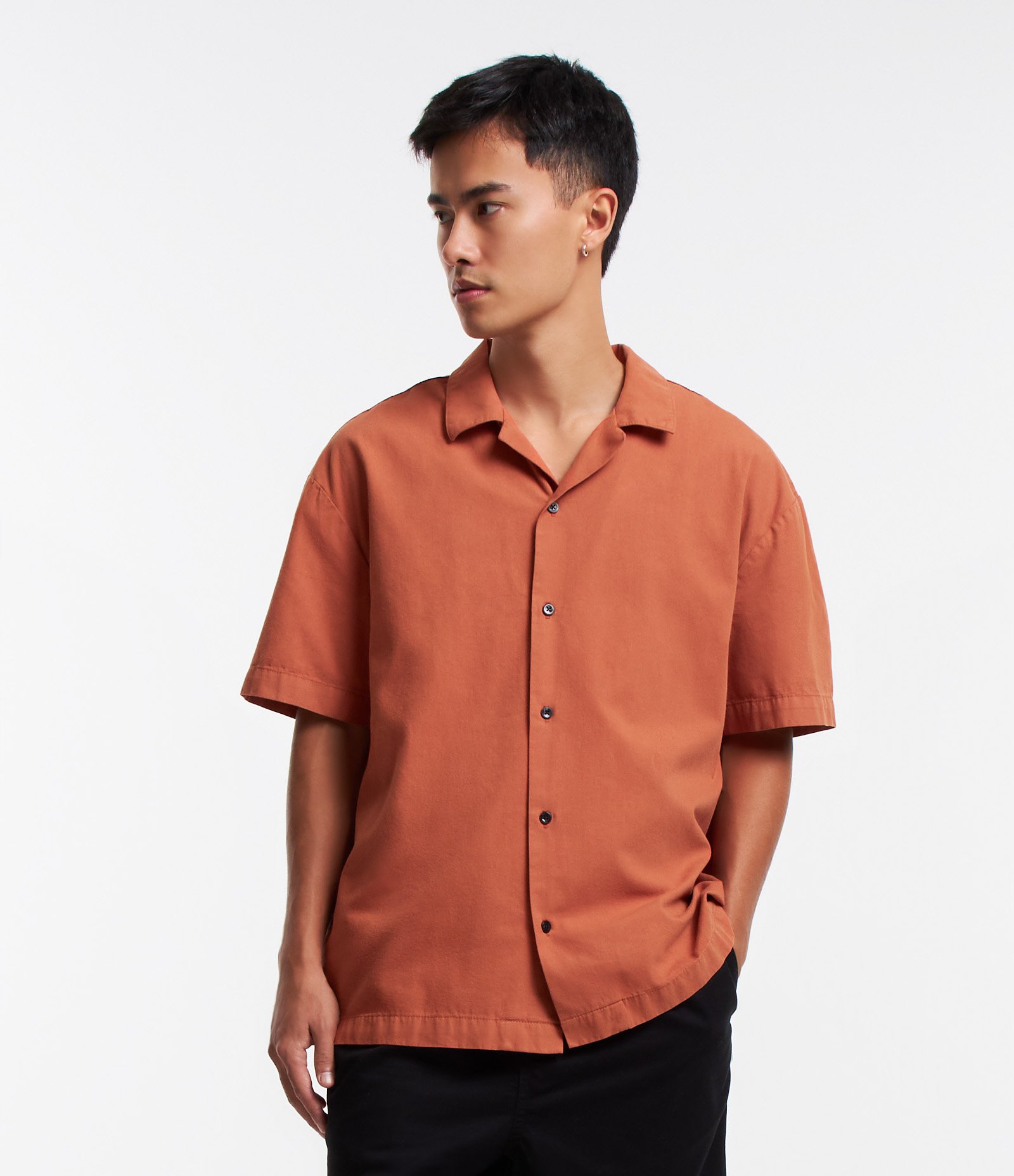 Camisa Boxy Texturizada em Algodão Laranja 1