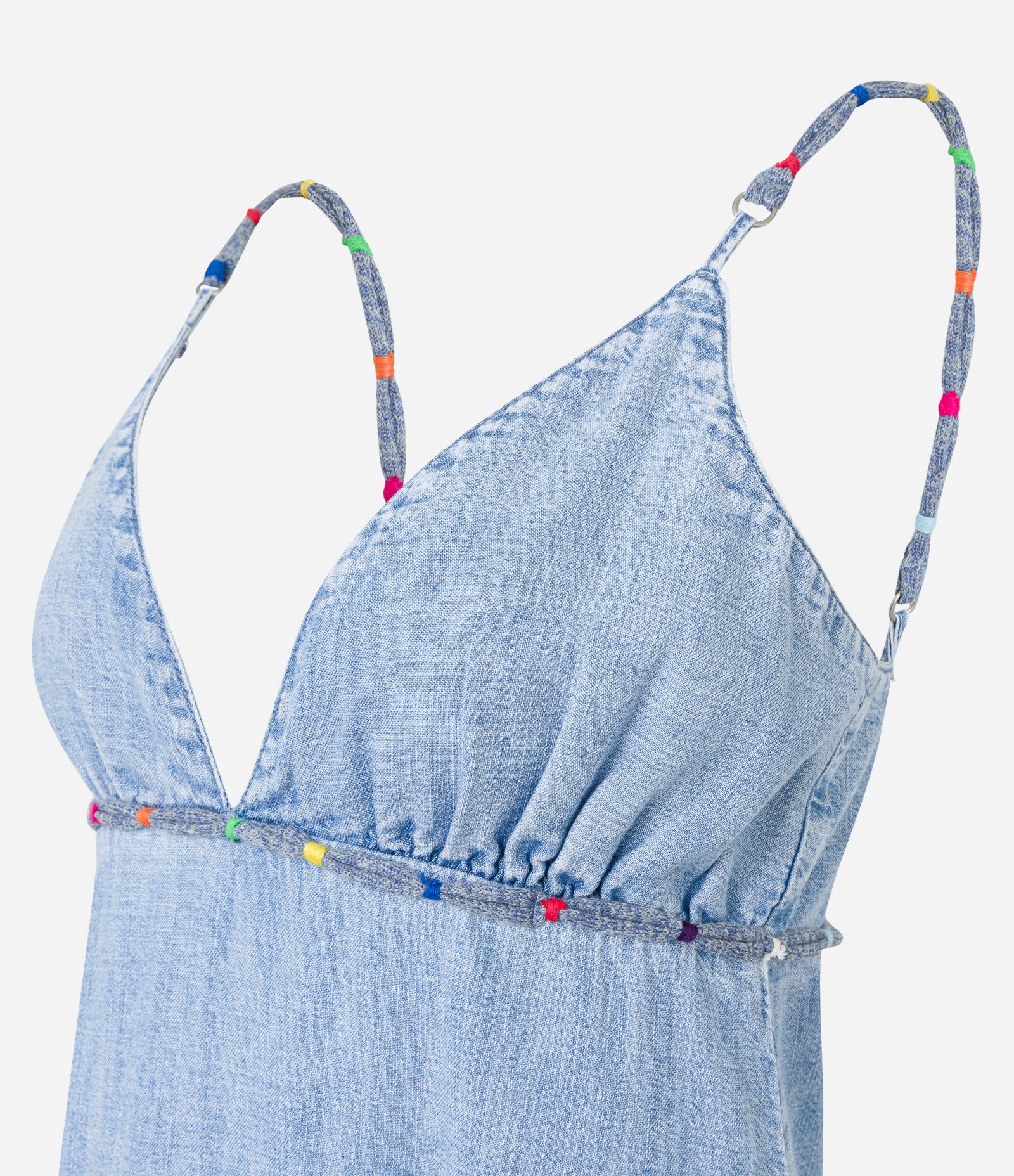 Vestido New Midi em Jeans com Alça com Detalhes Coloridos Azul 6